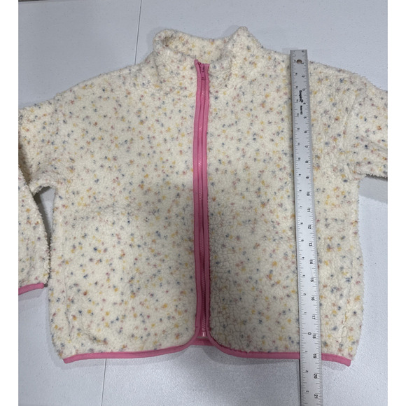 Old Navy Girls L (10-12) Confetti Dot Zip Up Cozy Fleece Sweater Cardigan Beige - Picture 8 of 11